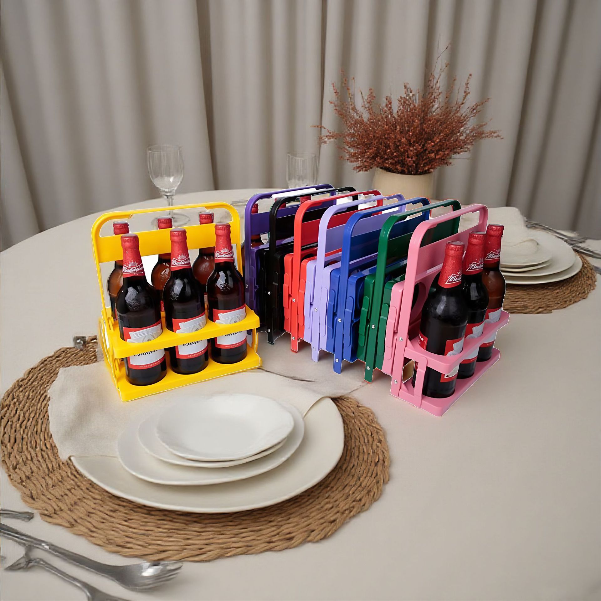Wine Beer Holder - Six-bottle folding wine rack, collapsible plastic